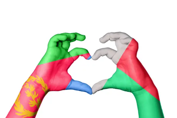 Eritrea Madagaszkár Szív Kézmozdulatkészítés Szív Vágási Útvonal — Stock Fotó