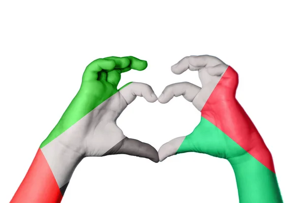 Verenigde Arabische Emiraten Madagaskar Hart Hand Gebaar Maken Hart Knippen — Stockfoto