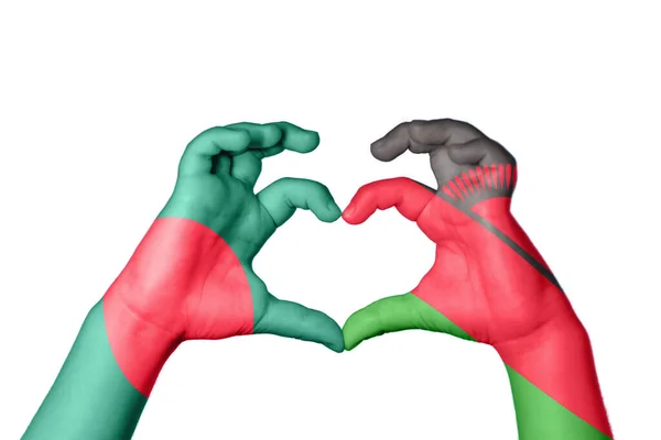 Bangladesh Malawi Heart Hand Gesture Making Heart Clipping Path — Stock Photo, Image