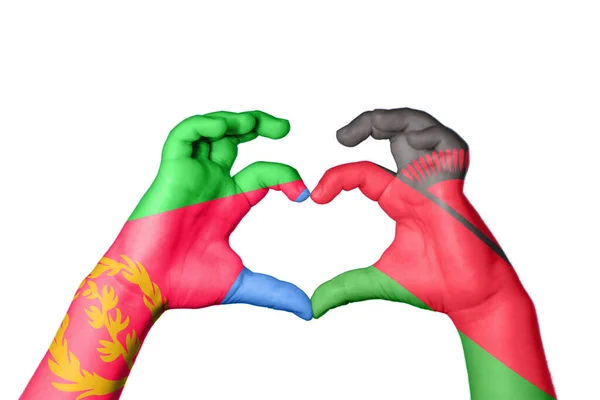 Eritrea Malawi Szív Kézmozdulatkészítés Szív Vágási Útvonal — Stock Fotó