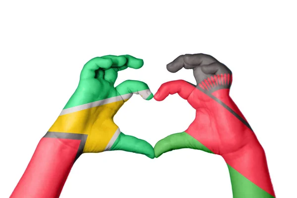 Guyana Malawi Corazón Hacer Gestos Corazón Recortar Camino — Foto de Stock