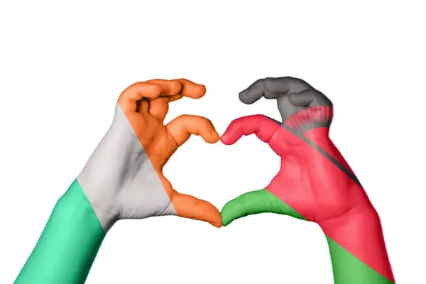 Ірландія Малаві Серце Жест Рук Робить Серце Відсічний Контур — стокове фото