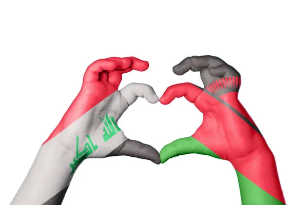 Iraq Malawi Heart Hand Gesture Making Heart Clipping Path — Stock Photo, Image