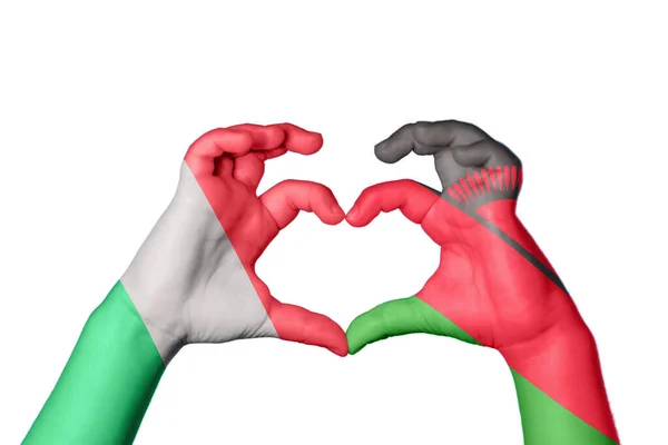 Italie Malawi Coeur Geste Main Faisant Coeur Sentier Coupe — Photo