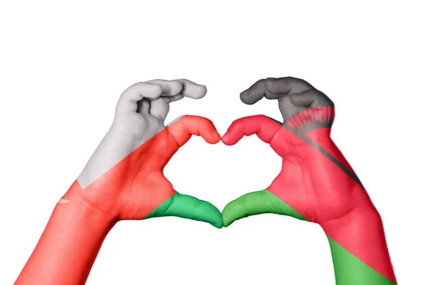 Oman Malawi Coeur Geste Main Faisant Coeur Sentier Coupure — Photo