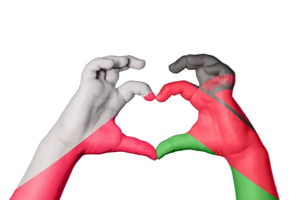 Polen Malawi Heart Hand Gest Att Göra Hjärta Klippning Vägen — Stockfoto