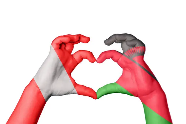 Peru Malawi Heart Hand Gesture Making Heart Clipping Path — Stock Photo, Image