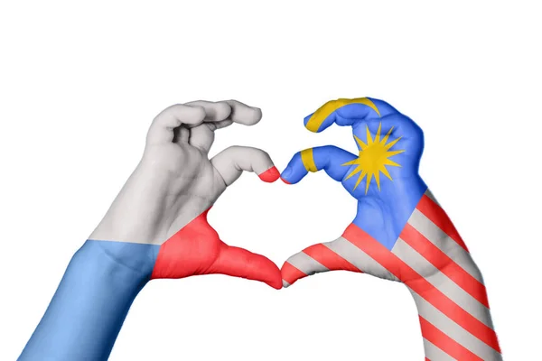 Czech Republic Malaysia Heart Hand Gesture Making Heart Clipping Path — Stock Photo, Image
