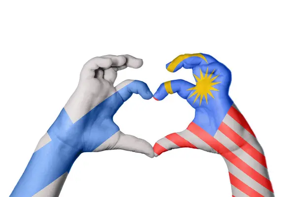 Finnland Malaysia Herz Handbewegung Die Herz Macht Clipping Path — Stockfoto