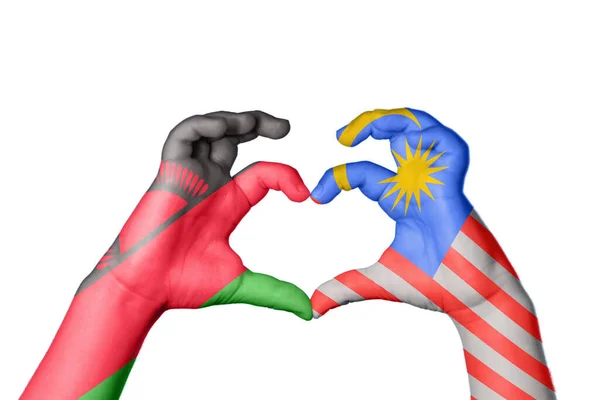 Malawi Malaysia Heart Χέρι Χειρονομία Κάνοντας Καρδιά Ψαλίδισμα Μονοπάτι — Φωτογραφία Αρχείου