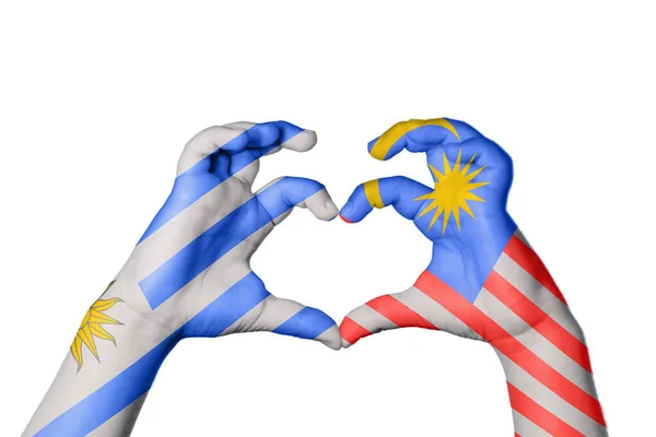 Ουρουγουάη Μαλαισία Καρδιά Χειρονομία Χέρι Κάνει Καρδιά Ψαλίδισμα Διαδρομή — Φωτογραφία Αρχείου