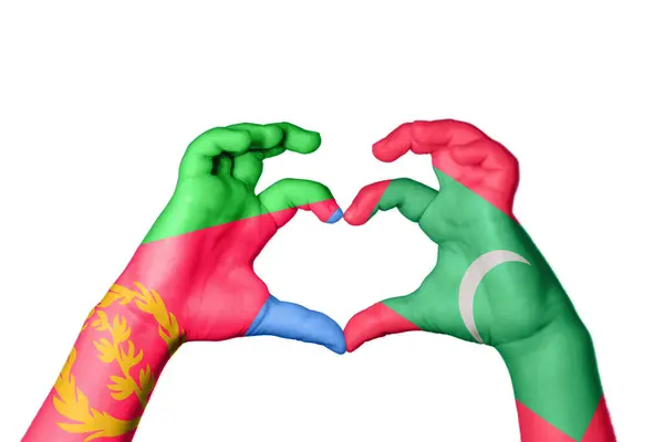 Eritrea Maldív Szigetek Szív Kézmozdulatkészítés Szív Vágási Útvonal — Stock Fotó