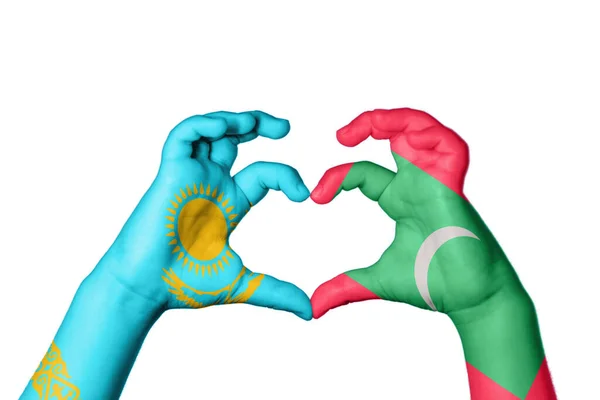 Kazachstán Maledivy Srdce Ruční Gesto Srdce Střih Stezka — Stock fotografie