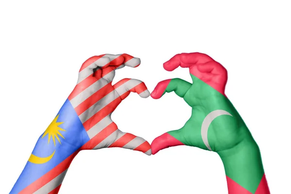 马来西亚马尔代夫心脏 手手势造心 收割路径 — 图库照片