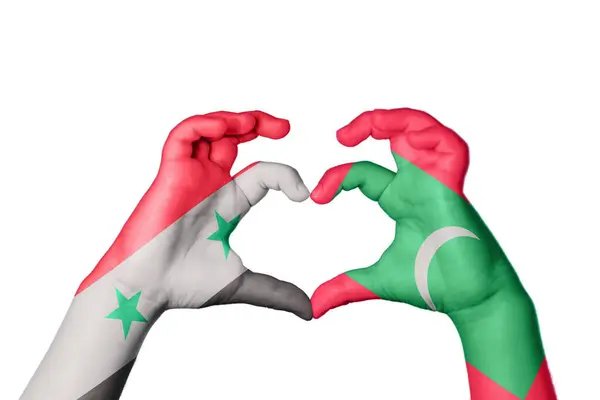 Syria Maldives Heart Hand Gesture Making Heart Clipping Path — Stock Photo, Image