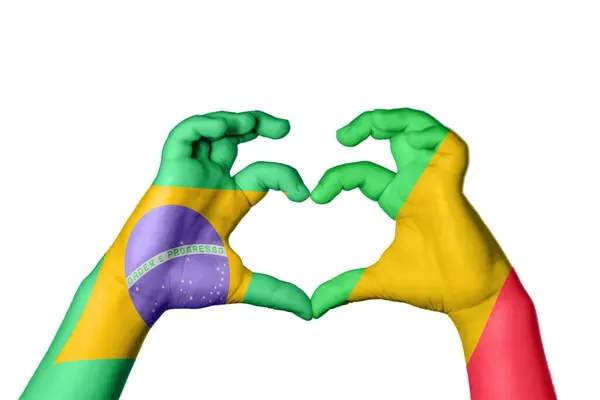 Brazil Mali Heart Hand Gesture Making Heart Clipping Path — Stock Photo, Image