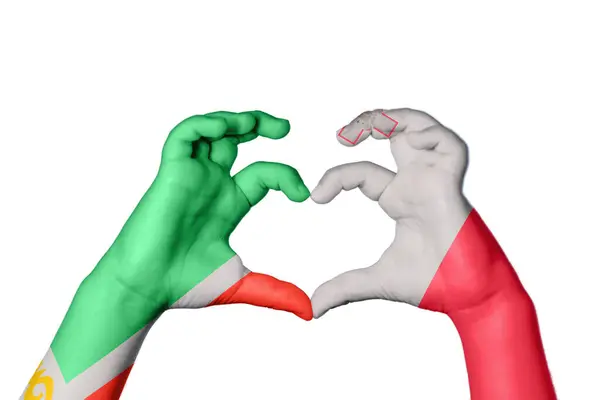 Τσετσενία Μάλτα Καρδιά Χειρονομία Χέρι Καθιστώντας Την Καρδιά Ψαλίδισμα Μονοπάτι — Φωτογραφία Αρχείου