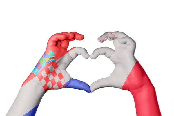 Хорватія Мальта Серце Жест Рук Робить Серце Відсікаючи Шлях — стокове фото