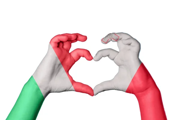 Італія Мальта Серце Жест Рук Робить Серце Відсікаючи Шлях — стокове фото