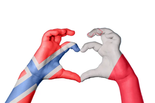 Noruega Malta Coração Gesto Mão Que Faz Coração Clipping Path — Fotografia de Stock
