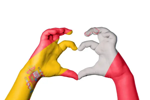 Spain Malta Heart Hand Gesture Making Heart Clipping Path — Stock Photo, Image