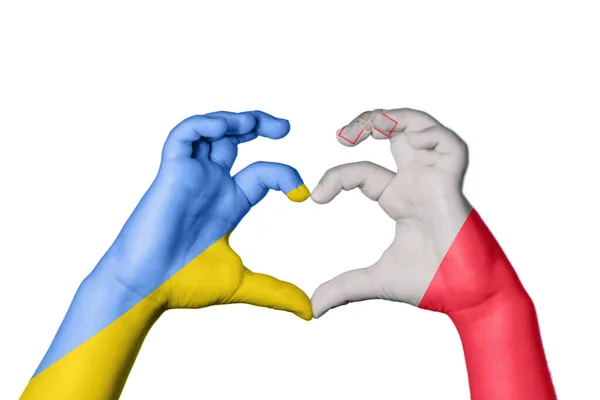 Ucrânia Malta Coração Gesto Mão Que Faz Coração Clipping Path — Fotografia de Stock