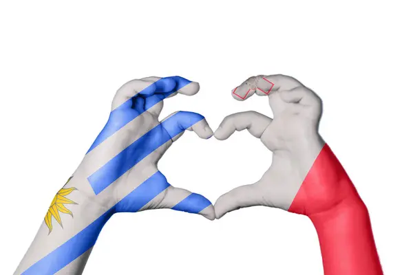 Ουρουγουάη Μάλτα Καρδιά Χειρονομία Χέρι Κάνοντας Καρδιά Ψαλίδισμα Διαδρομή — Φωτογραφία Αρχείου