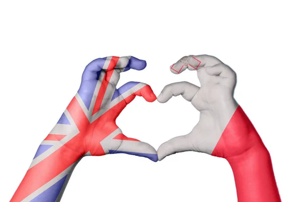 Velká Británie Malta Heart Hand Gesture Making Heart Clipping Path — Stock fotografie