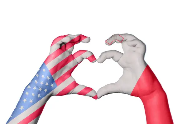 United States Malta Heart Hand Gesture Making Heart Clipping Path — Stock Photo, Image
