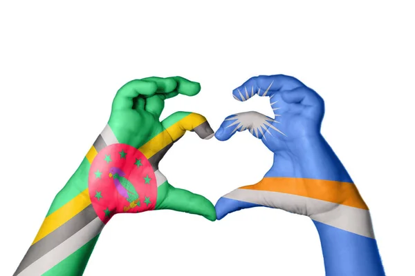 Dominica Marshall Islands Heart Hand Gesture Making Heart Clipping Path — Stock Photo, Image