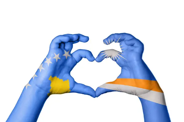 Kosovo Marshall Islands Heart Hand Gesture Making Heart Clipping Path — Stock Photo, Image