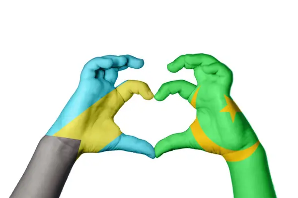 巴哈马毛里塔尼亚心脏 手手势制造心脏 收割路径 — 图库照片