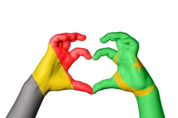 Belgium Mauritania Heart Hand Gesture Making Heart Clipping Path — Stock Photo, Image