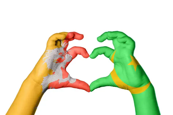 Bhután Mauritánia Szív Kézmozdulat Készítés Szív Vágás — Stock Fotó