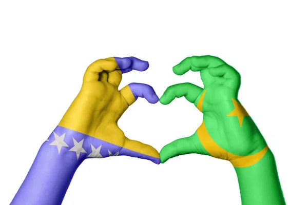 Bosnia Herzegovina Mauritania Heart Hand Gesture Making Heart Clipping Path — Stock Photo, Image
