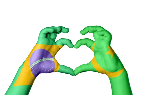 Βραζιλία Μαυριτανία Καρδιά Χειρονομία Χέρι Κάνοντας Καρδιά Ψαλιδίζοντας Διαδρομή — Φωτογραφία Αρχείου