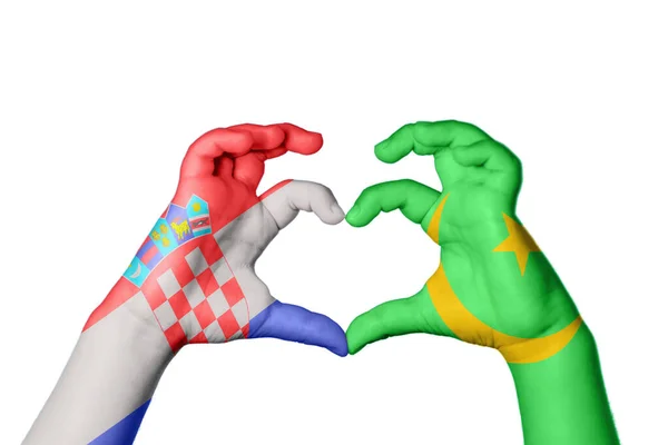 克罗地亚Mauritania Heart Hand Gesture Making Heart Clipping Path — 图库照片