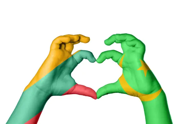 Λιθουανία Μαυριτανία Καρδιά Χειρονομία Χέρι Κάνοντας Καρδιά Ψαλιδίζοντας Διαδρομή — Φωτογραφία Αρχείου