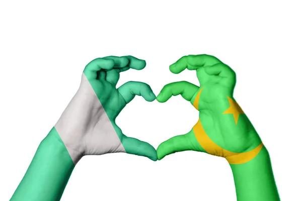 Nigeria Mauritania Heart Hand Gesture Making Heart Clipping Path — Stock Photo, Image