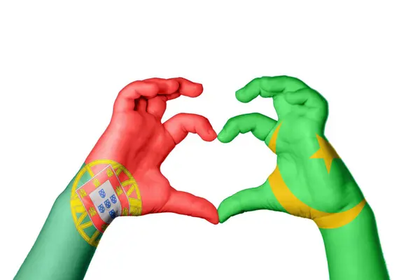 Portugalsko Mauritánie Srdce Ruční Gesto Dělat Srdce Ořezávání Stezka — Stock fotografie