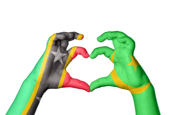 Saint Kitts Nevis Mauritánia Szív Kézmozdulatkészítés Szív Vágási Útvonal — Stock Fotó