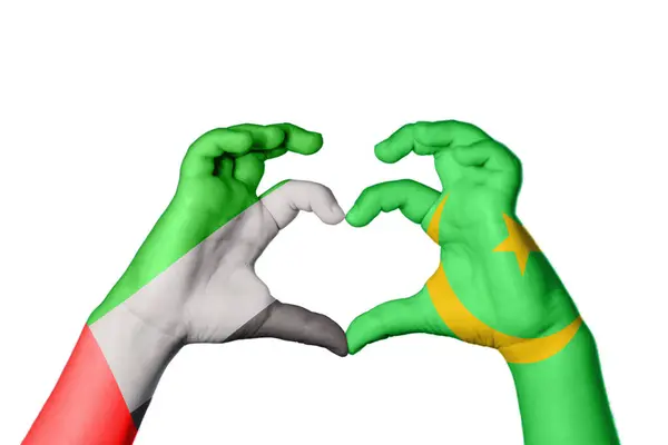 Emirados Árabes Unidos Mauritânia Coração Mão Gesto Fazendo Coração Clipping — Fotografia de Stock