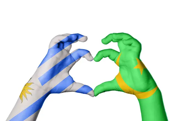 Ουρουγουάη Μαυριτανία Καρδιά Χειρονομία Χέρι Κάνοντας Καρδιά Ψαλιδίζοντας Διαδρομή — Φωτογραφία Αρχείου