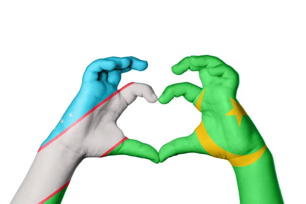 乌兹别克斯坦Mauritania Heart Hand Gesture Making Heart Clipping Path — 图库照片