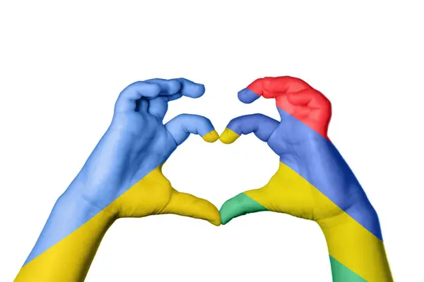 Ukraine Mauritius Heart Hand Gesture Making Heart Clipping Path — Stock Photo, Image