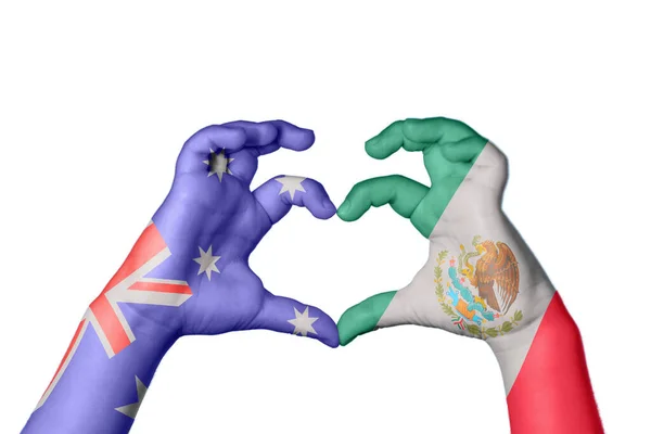 Australia Mexico Heart Hand Gesture Making Heart Clipping Path — Stock Photo, Image