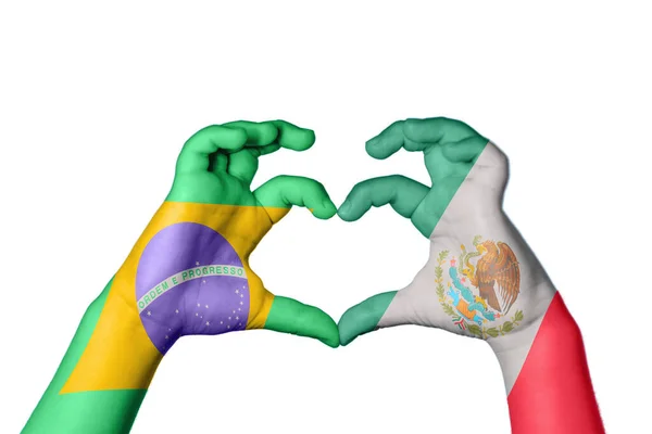 Brasil México Corazón Hacer Gestos Corazón Recortar Camino — Foto de Stock
