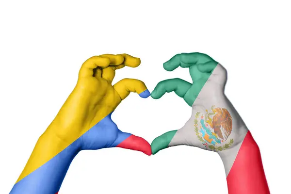 Κολομβία Μεξικό Καρδιά Χειρονομία Χέρι Κάνει Καρδιά Ψαλίδισμα Διαδρομή — Φωτογραφία Αρχείου