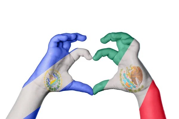 Σαλβαδόρ Καρδιά Του Μεξικού Χειρονομία Χέρι Κάνει Την Καρδιά Ψαλιδίζοντας — Φωτογραφία Αρχείου