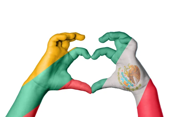 Литва Мексика Серце Жест Рук Робить Серце Відсічний Контур — стокове фото
